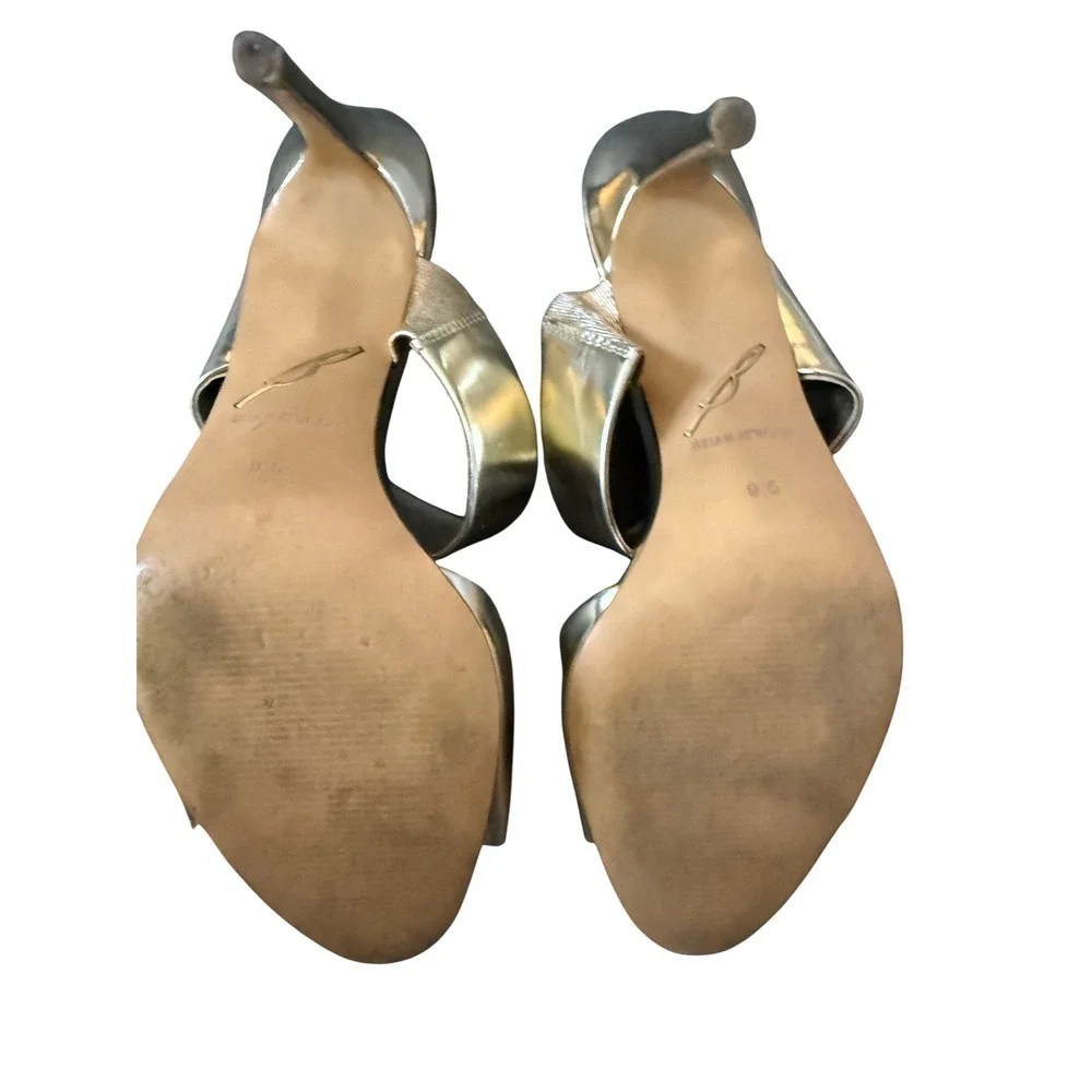 Brian Atwood B-Pippa Gold Metallic Leather Slide Stiletto Sandals Heels 9.5M